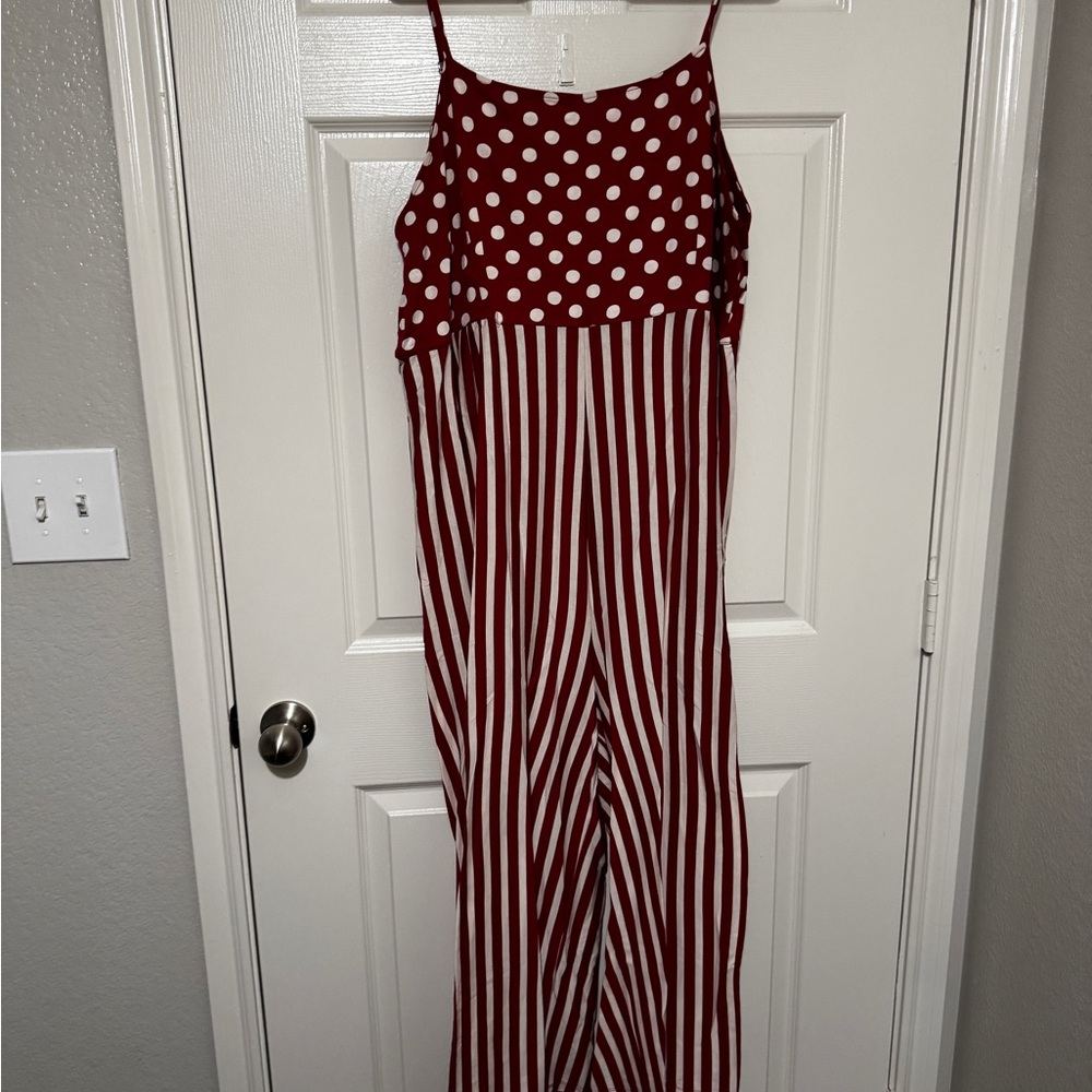 Gudrun Sjoden Polka Dot and Striped Jumpsuit - Red and White